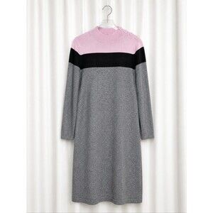 Talbots Pink Gray Black Colorblock Cashmere Blend Mock Neck Knit Sweater Dress